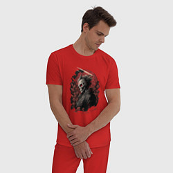 Пижама хлопковая мужская Череп самурая, цвет: красный — фото 2