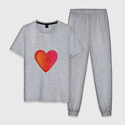 Пижама хлопковая мужская Красное Сердце любовь, цвет: меланж