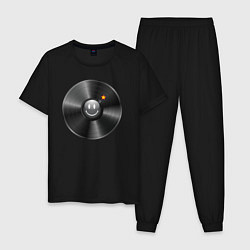 Пижама хлопковая мужская Виниловая пластинка с бомбочкой, цвет: черный