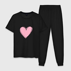 Пижама хлопковая мужская Большое нарисованное сердце, цвет: черный