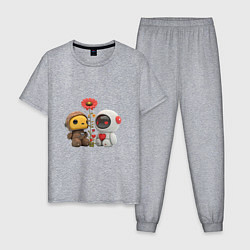 Пижама хлопковая мужская Влюбленные роботы арт, цвет: меланж