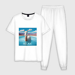 Пижама хлопковая мужская Relax Lama, цвет: белый