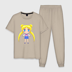 Пижама хлопковая мужская Sailor moon chibi, цвет: миндальный