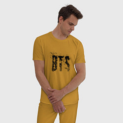 Пижама хлопковая мужская BTS logo, цвет: горчичный — фото 2