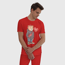 Пижама хлопковая мужская Влюбленный мишка, цвет: красный — фото 2