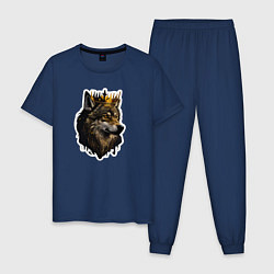 Пижама хлопковая мужская Волк-царь в короне, цвет: тёмно-синий