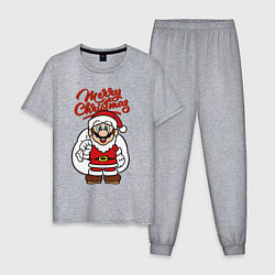 Пижама хлопковая мужская Christmas Mario, цвет: меланж