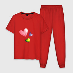 Пижама хлопковая мужская Акварельные сердечки, цвет: красный
