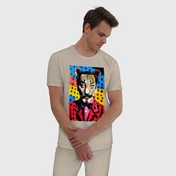 Пижама хлопковая мужская Леопард Сальвадор Дали, цвет: миндальный — фото 2
