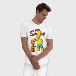 Пижама хлопковая мужская Барт Симпсон и Снежок - нейросеть - мультфильм, цвет: белый — фото 2