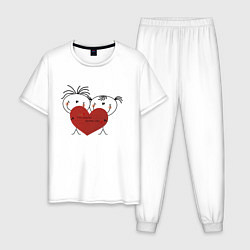 Пижама хлопковая мужская Два любящих сердца становятся одним, цвет: белый