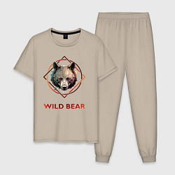Пижама хлопковая мужская Медведь в рамке Wild Bear, цвет: миндальный