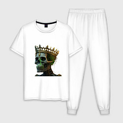 Пижама хлопковая мужская Корона на черепе, цвет: белый