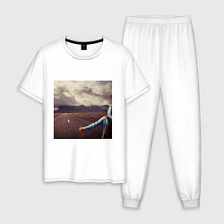 Пижама хлопковая мужская Путешествуя автостопом, цвет: белый