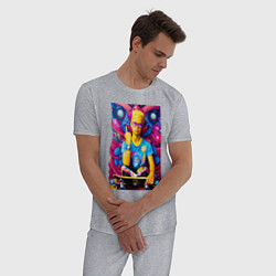 Пижама хлопковая мужская Барт Симпсон и скейтборд - нейросеть - граффити, цвет: меланж — фото 2