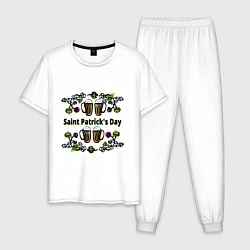 Пижама хлопковая мужская День святого патрика-квадрат, цвет: белый