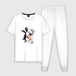 Пижама хлопковая мужская Пингвин- гитарист, цвет: белый