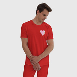 Пижама хлопковая мужская Сердце и веточка цветущей сакуры, цвет: красный — фото 2