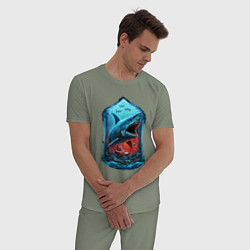 Пижама хлопковая мужская Огромная акула Мегалодон, цвет: авокадо — фото 2