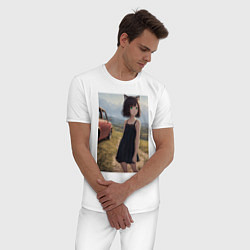 Пижама хлопковая мужская Traveller anime neko girl, цвет: белый — фото 2