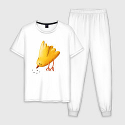 Пижама хлопковая мужская Желтая птичка клюет зерна, цвет: белый