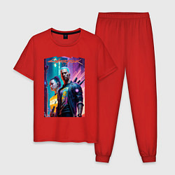 Пижама хлопковая мужская Cyberpunk 2077 - characters - neural network, цвет: красный