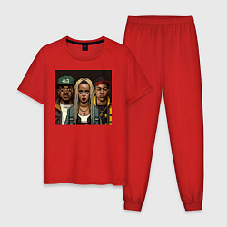 Пижама хлопковая мужская Рэп в пикселях, цвет: красный