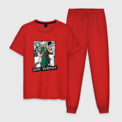 Пижама хлопковая мужская Зоро Ророноа на фоне манги, цвет: красный