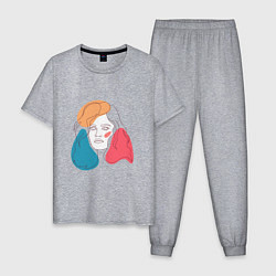 Пижама хлопковая мужская Линейный портрет девушки в стиле минимализм, цвет: меланж