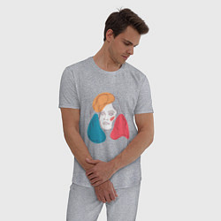 Пижама хлопковая мужская Линейный портрет девушки в стиле минимализм, цвет: меланж — фото 2