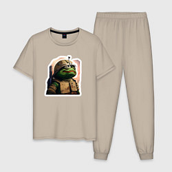Пижама хлопковая мужская Лягушонок Пепе солдат, цвет: миндальный