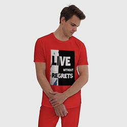 Пижама хлопковая мужская Черно белый арт, цвет: красный — фото 2