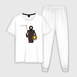 Пижама хлопковая мужская Смерть с косой и фонарём, цвет: белый