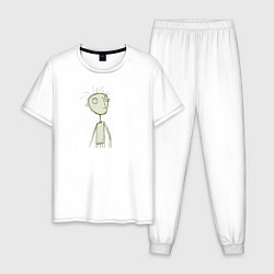 Пижама хлопковая мужская Нарисованный чел, цвет: белый