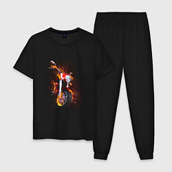 Пижама хлопковая мужская Огненный мотоцикл, цвет: черный