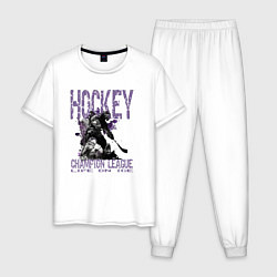 Пижама хлопковая мужская Hockey жизнь на льду, цвет: белый
