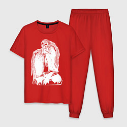 Пижама хлопковая мужская Белая пара пингвинов, цвет: красный