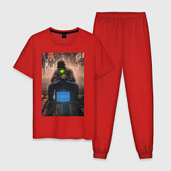 Пижама хлопковая мужская Надпись error, цвет: красный
