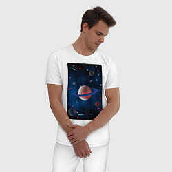 Пижама хлопковая мужская Космос, вселенная, цвет: белый — фото 2