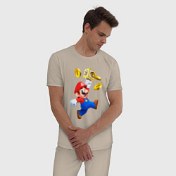Пижама хлопковая мужская Марио сбивает монетки, цвет: миндальный — фото 2