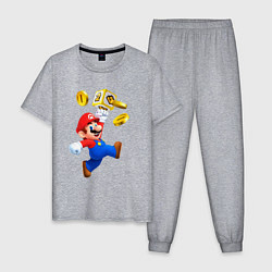 Пижама хлопковая мужская Марио сбивает монетки, цвет: меланж