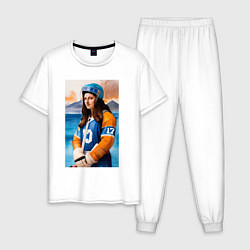 Пижама хлопковая мужская Мона Лиза - крайний нападающий, цвет: белый