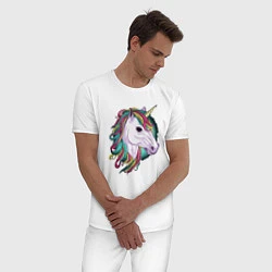 Пижама хлопковая мужская Лошадь единорог, цвет: белый — фото 2