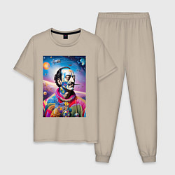 Пижама хлопковая мужская Salvador Dali in space, цвет: миндальный