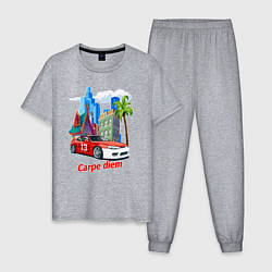 Пижама хлопковая мужская Тачка в городе, цвет: меланж