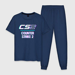 Пижама хлопковая мужская Counter Strike 2 в стиле glitch и баги графики, цвет: тёмно-синий