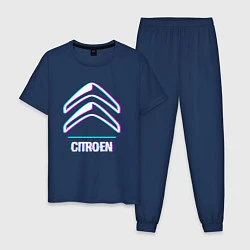 Пижама хлопковая мужская Значок Citroen в стиле glitch, цвет: тёмно-синий