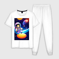 Пижама хлопковая мужская Мультяшный астронавт, цвет: белый