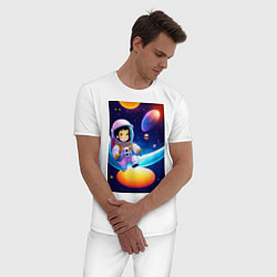Пижама хлопковая мужская Мультяшный астронавт, цвет: белый — фото 2
