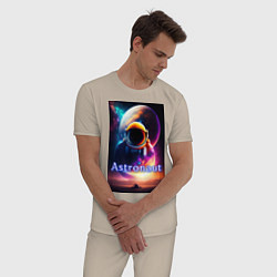 Пижама хлопковая мужская Астронавт и марсоход, цвет: миндальный — фото 2